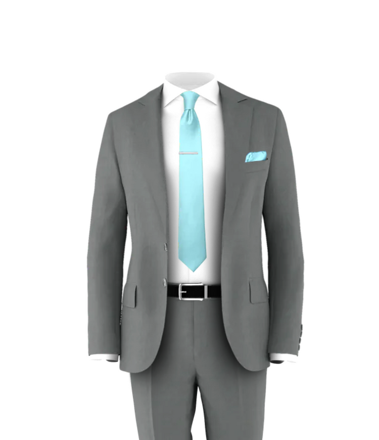 Medium Grey Suit Turquoise Tie