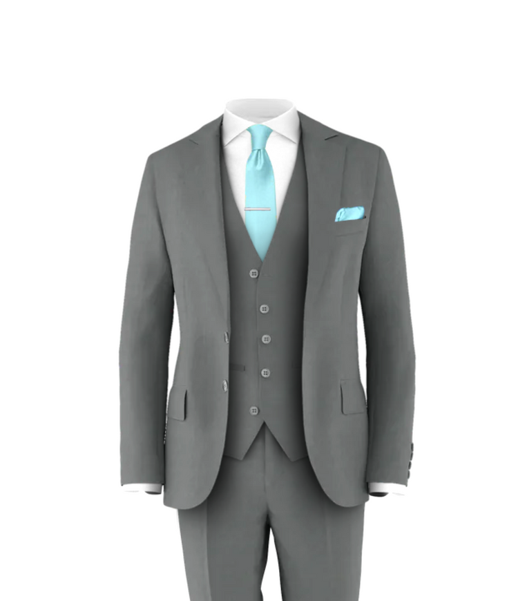 Medium Grey Suit Turquoise Tie