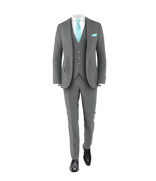 Medium Grey Suit Turquoise Tie