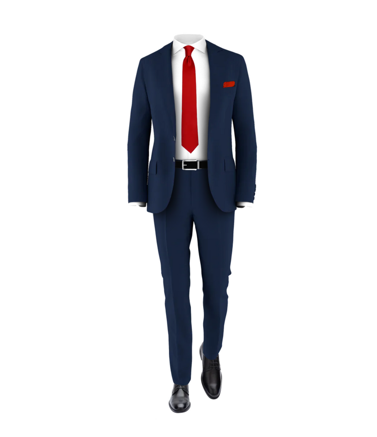 Navy Suit Fire Red Tie