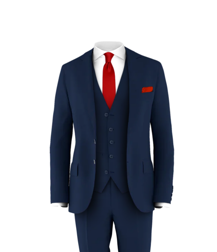 Navy Suit Fire Red Tie