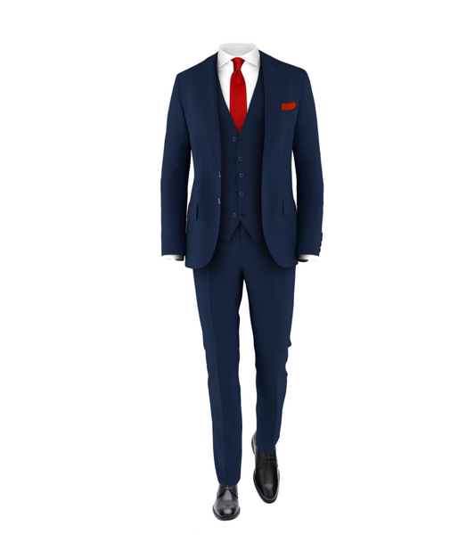 Navy Suit Fire Red Tie