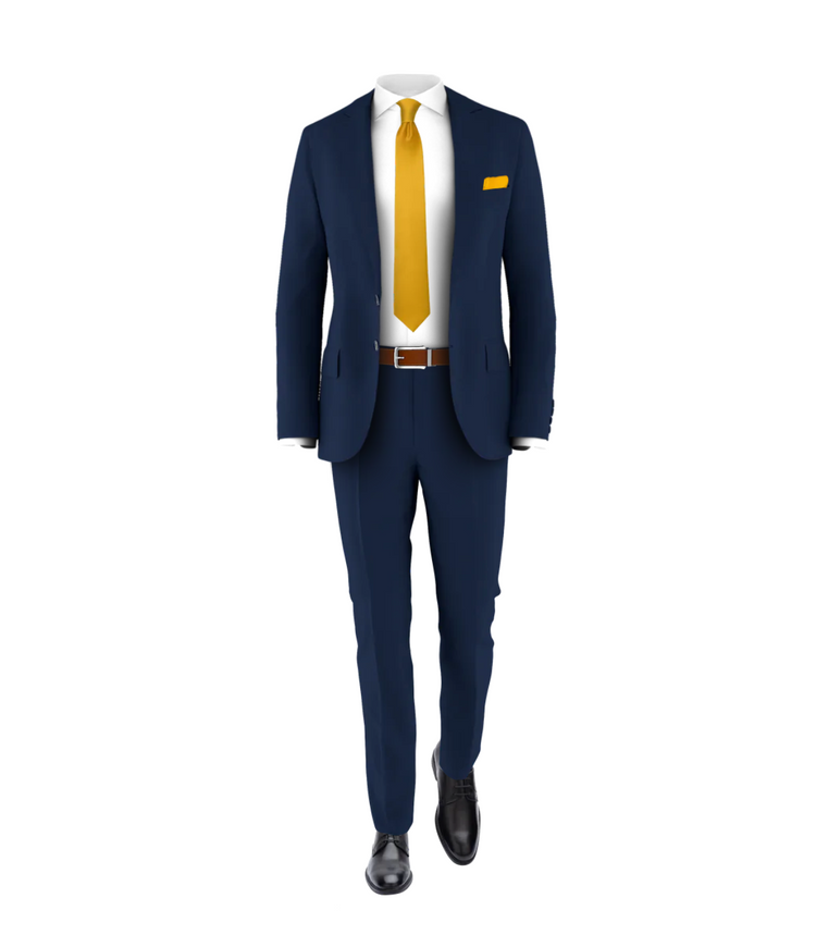 Navy Suit & Gold Tie | Grooms Club Three Piece Wedding Suit Navy Suit & Gold Tie | Grooms Club Three Piece Wedding Suit