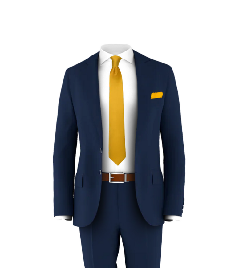 blue dress shirt yellow tie Blue cotton shirt and yellow tie with clip close up Stock Photo