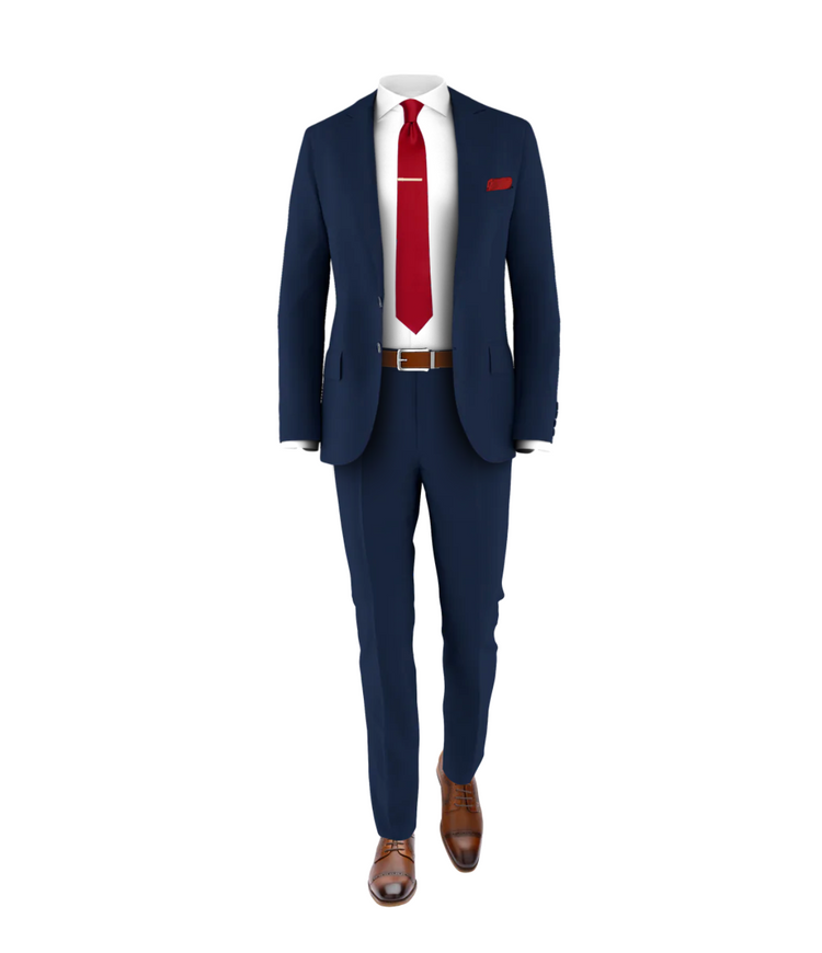 Navy Suit Medium Red Tie