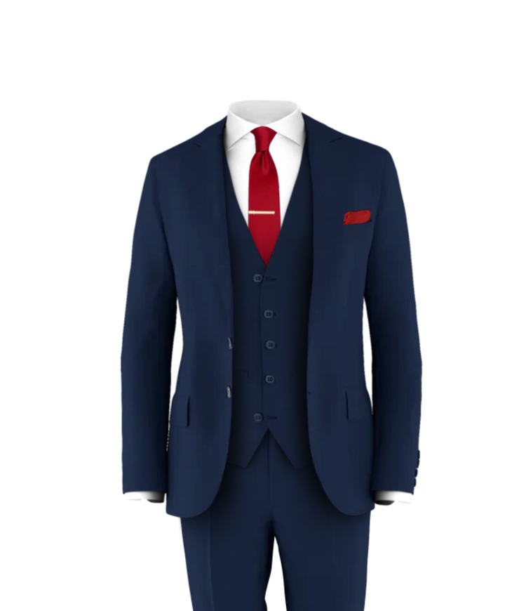 Navy Suit Medium Red Tie