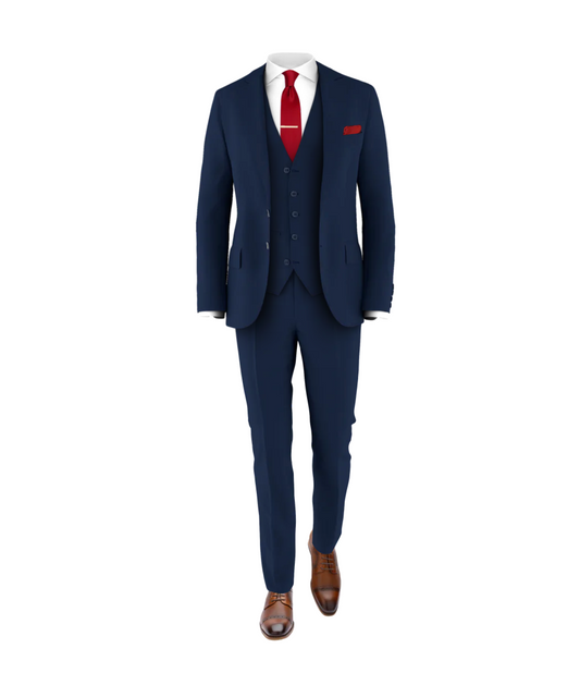 Navy Suit Medium Red Tie