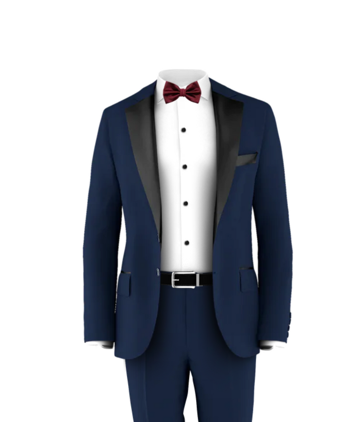Navy Tuxedo Suit Burgundy Tie