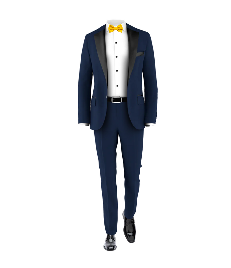 Navy Tuxedo Suit Gold Tie