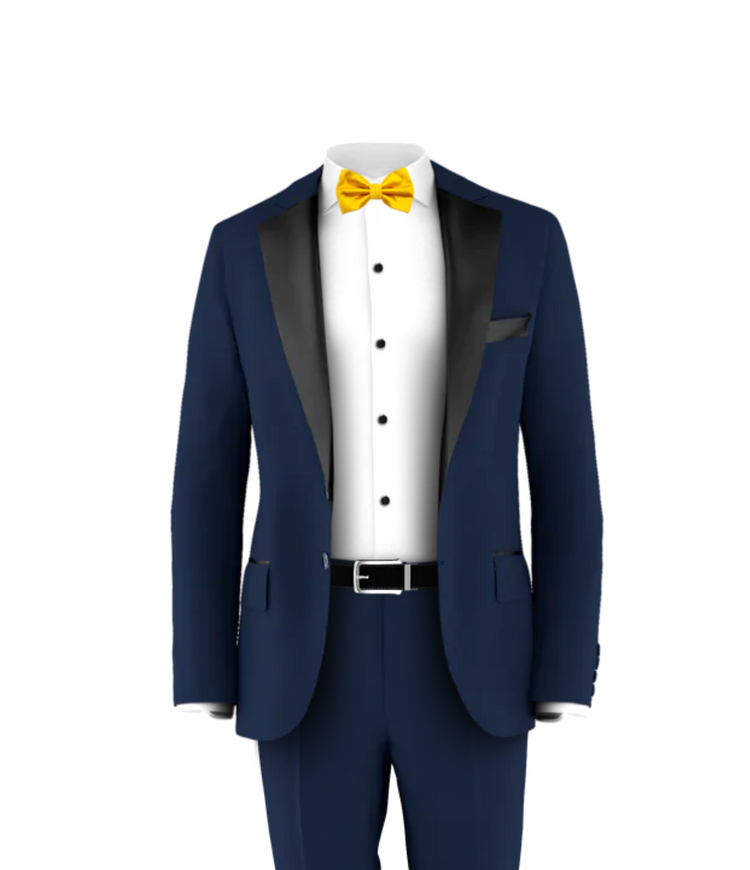 Navy Tuxedo Suit Gold Tie