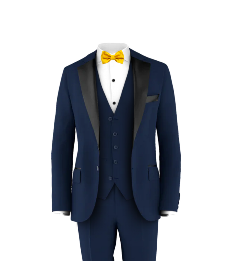 Navy Tuxedo Suit Gold Tie
