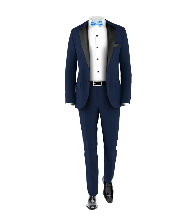 Navy Tuxedo Suit Light Blue Tie