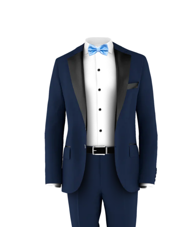 Navy Tuxedo Suit Light Blue Tie