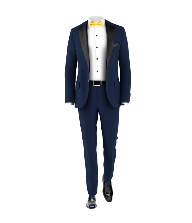 Navy Tuxedo Suit Light Gold Tie