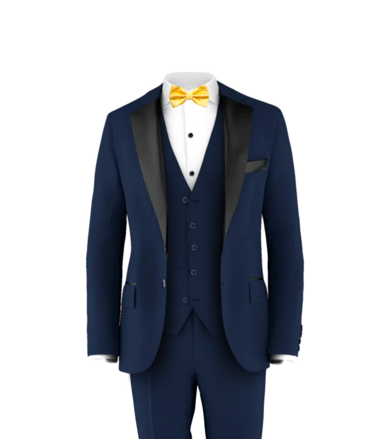 Navy Tuxedo Suit Light Gold Tie