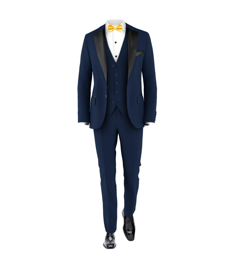 Navy Tuxedo Suit Light Gold Tie