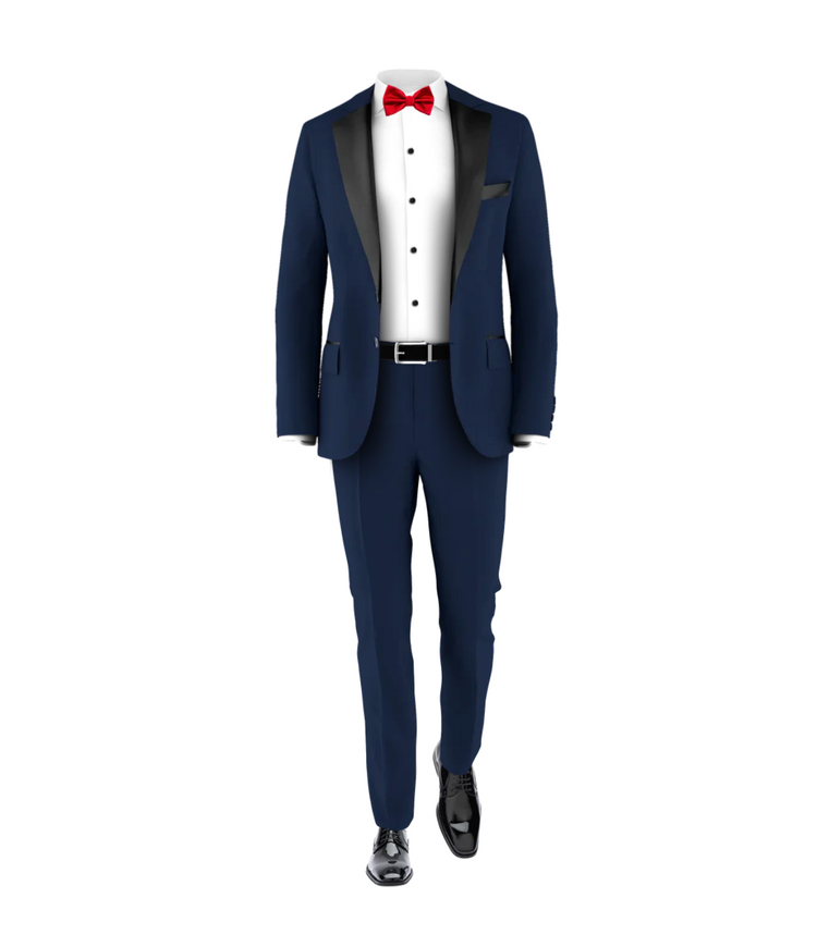 Navy Tuxedo Suit Medium Red Tie