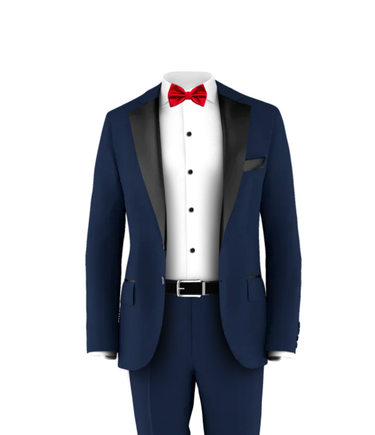 Navy Tuxedo Suit Medium Red Tie