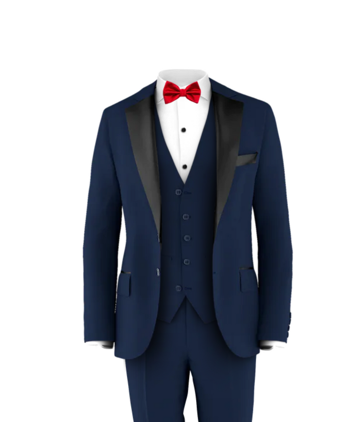 Navy Tuxedo Suit Medium Red Tie