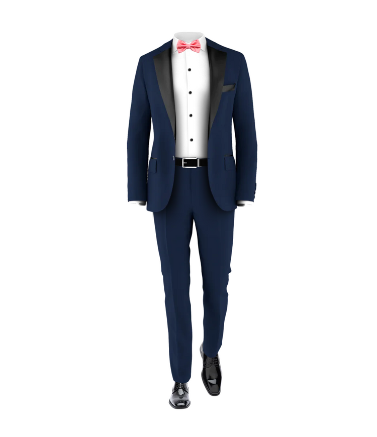 Navy Tuxedo Suit Rose Tie