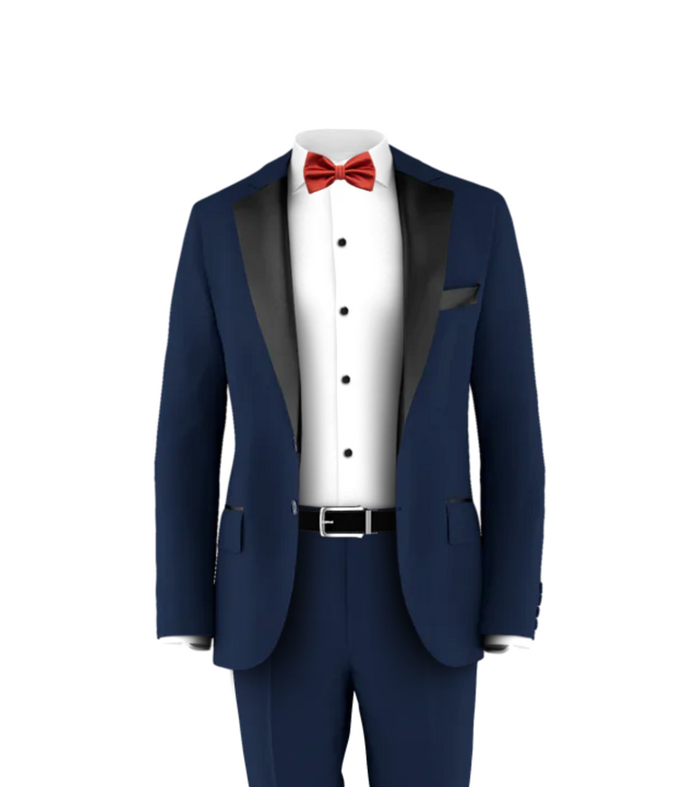 Navy Tuxedo Suit Rust Tie