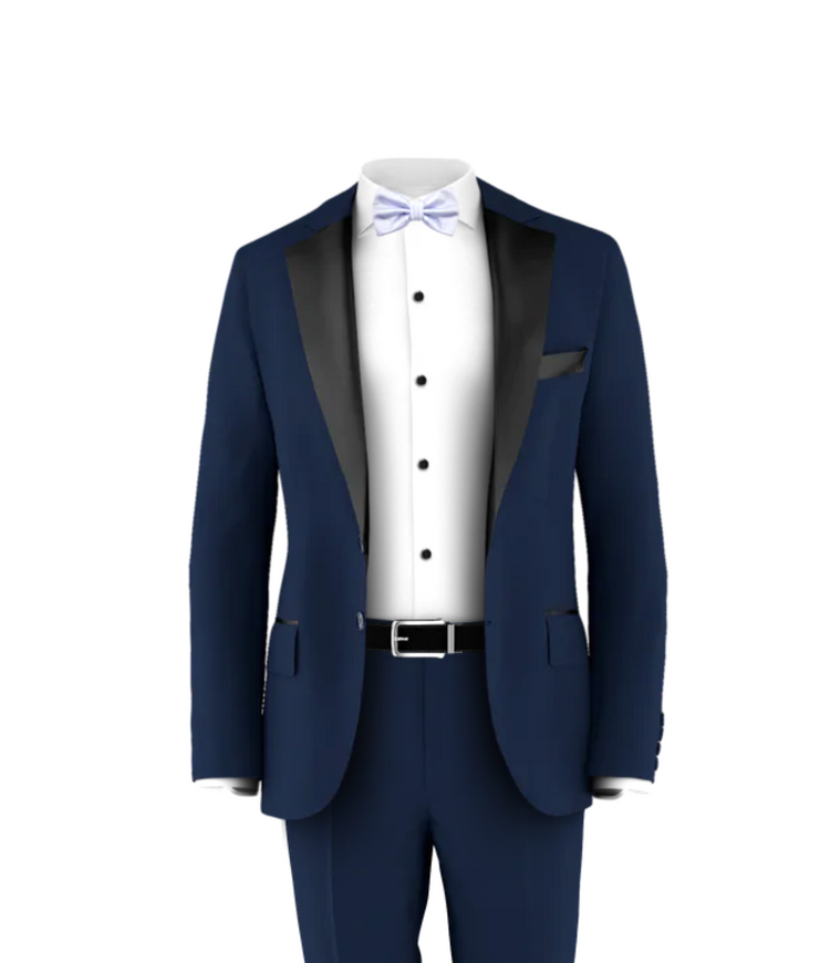 Navy Tuxedo Suit Silver Tie