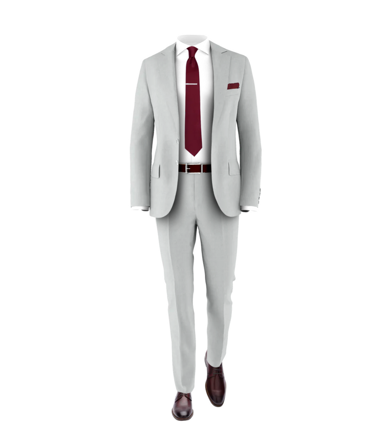 Silver Suit Burgundy Tie