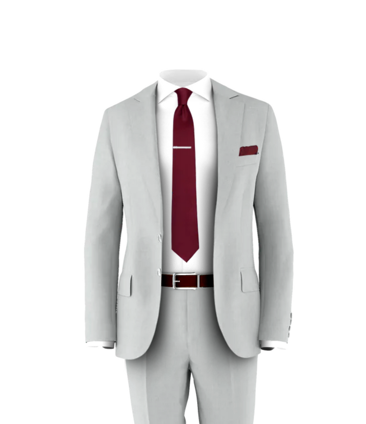 Silver Suit Burgundy Tie