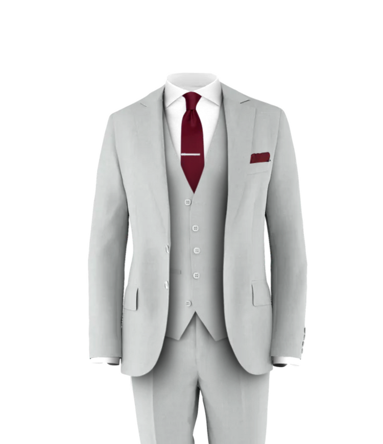 Silver Suit Burgundy Tie