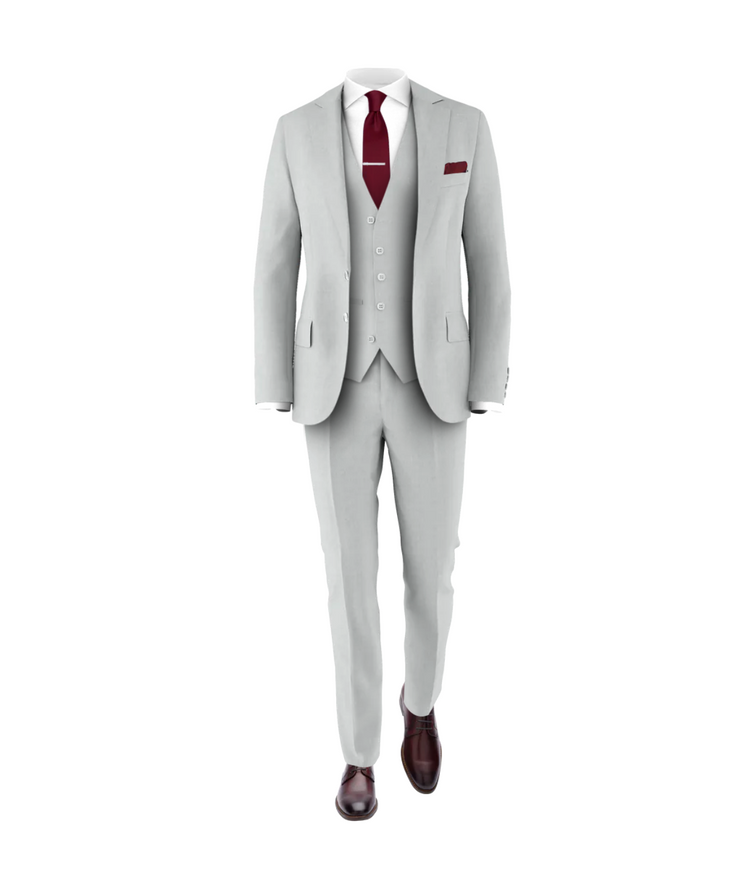 Silver Suit Burgundy Tie
