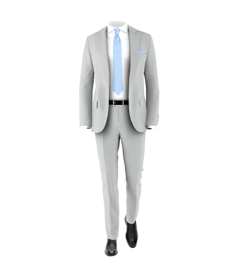 Silver Suit Light Blue Tie