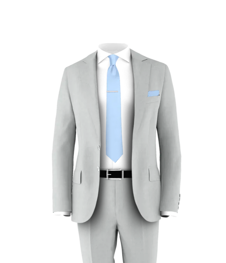 Silver Suit Light Blue Tie