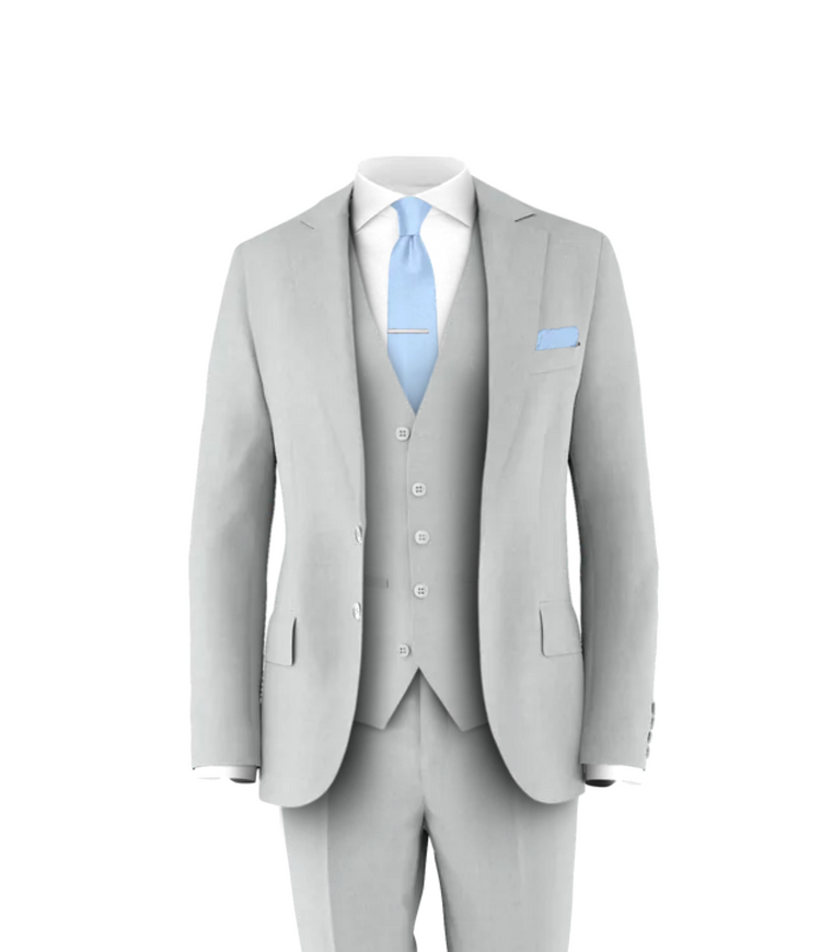 Silver Suit Light Blue Tie