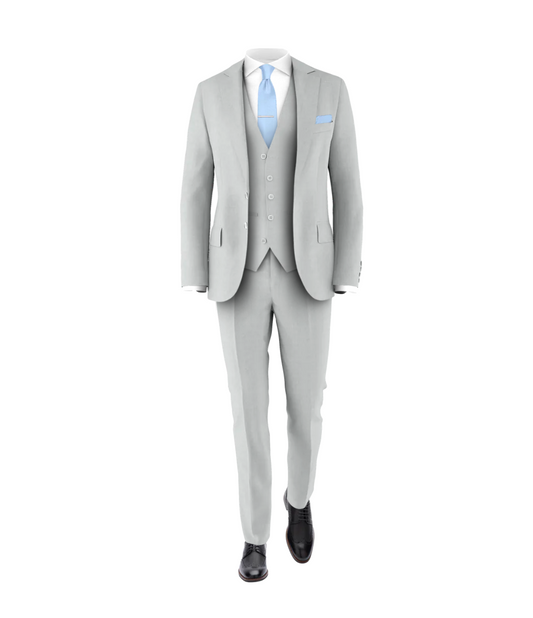 Silver Suit Light Blue Tie