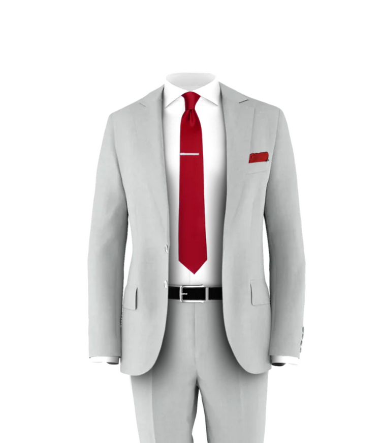 Silver Suit Medium Red Tie