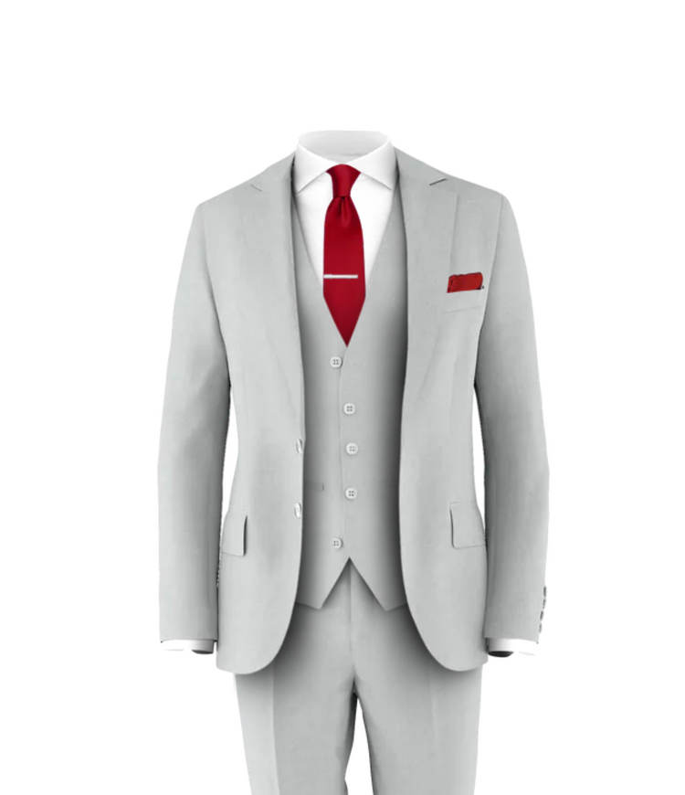 Silver Suit Medium Red Tie