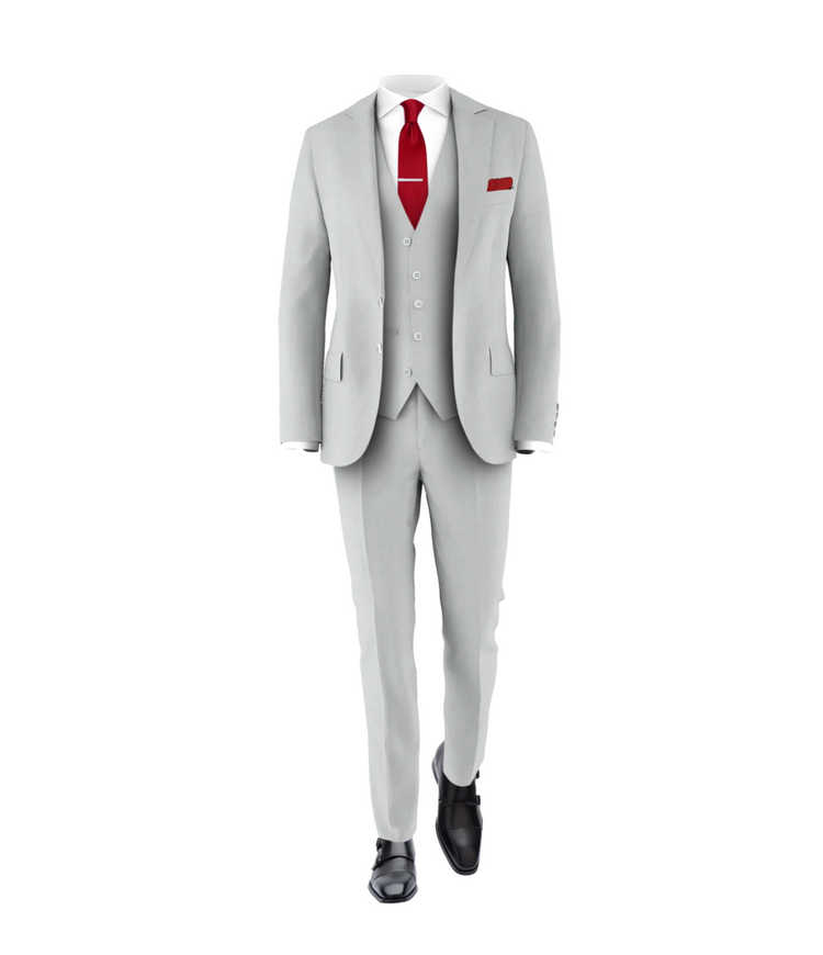 Silver Suit Medium Red Tie
