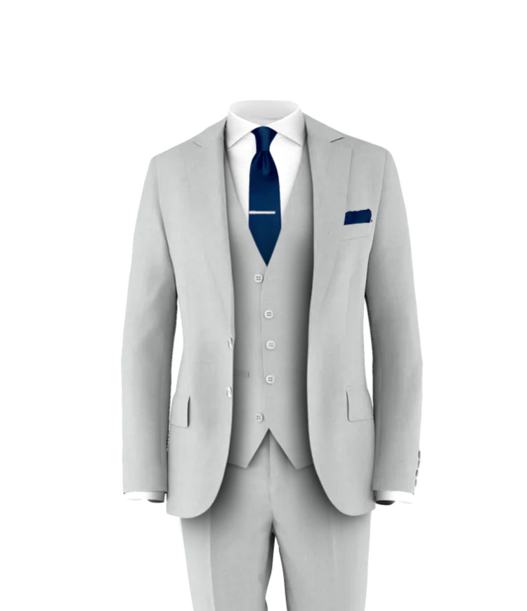 Silver Suit Navy Tie