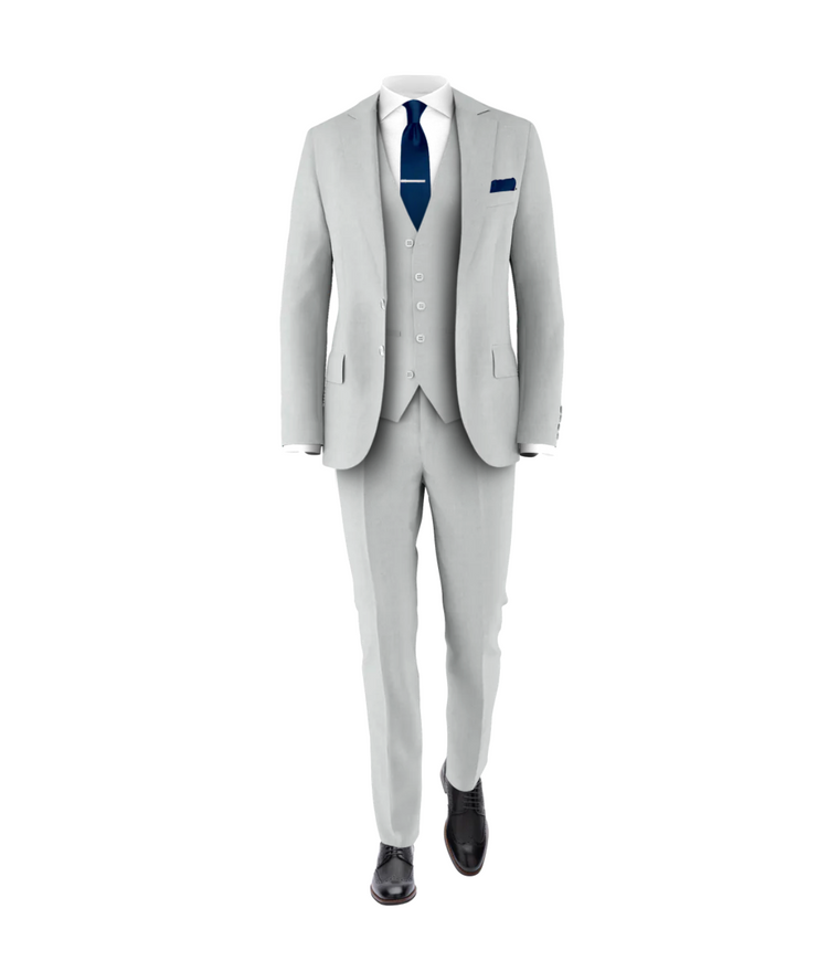 Silver Suit Navy Tie