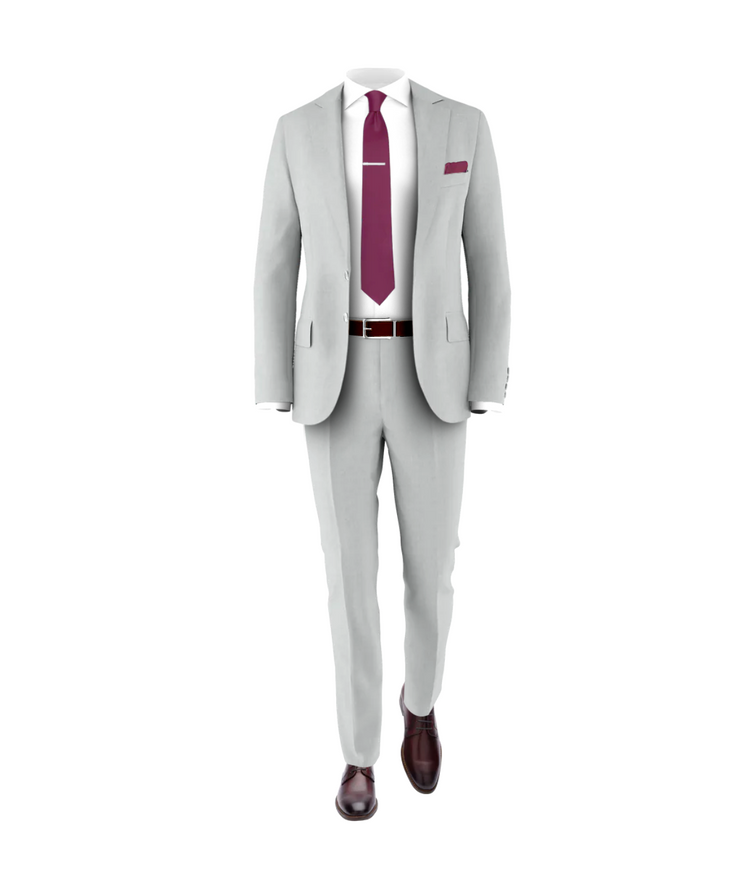 Silver Suit Plum Tie