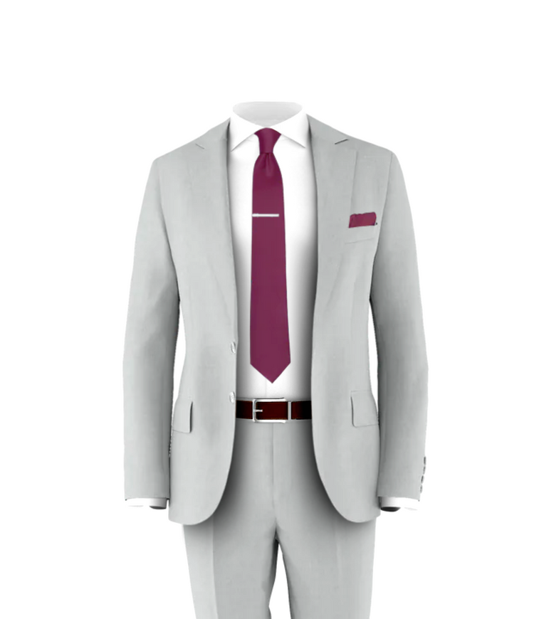 Silver Suit Plum Tie