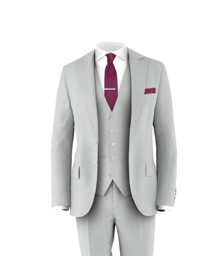 Silver Suit Plum Tie