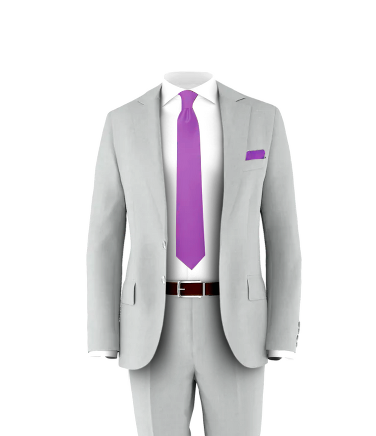 Silver Suit Purple Tie