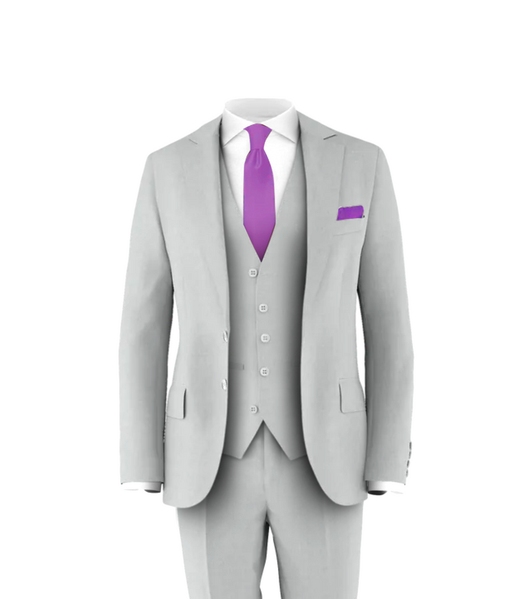 Silver Suit Purple Tie