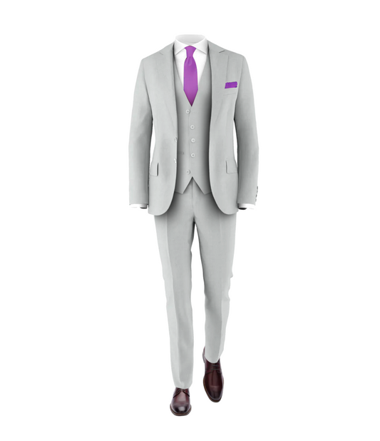 Silver Suit Purple Tie