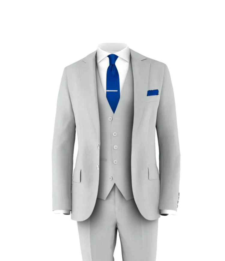 Silver Suit Royal Blue Tie