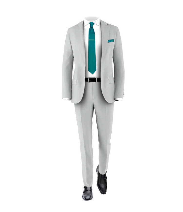 Silver Suit Teal Tie