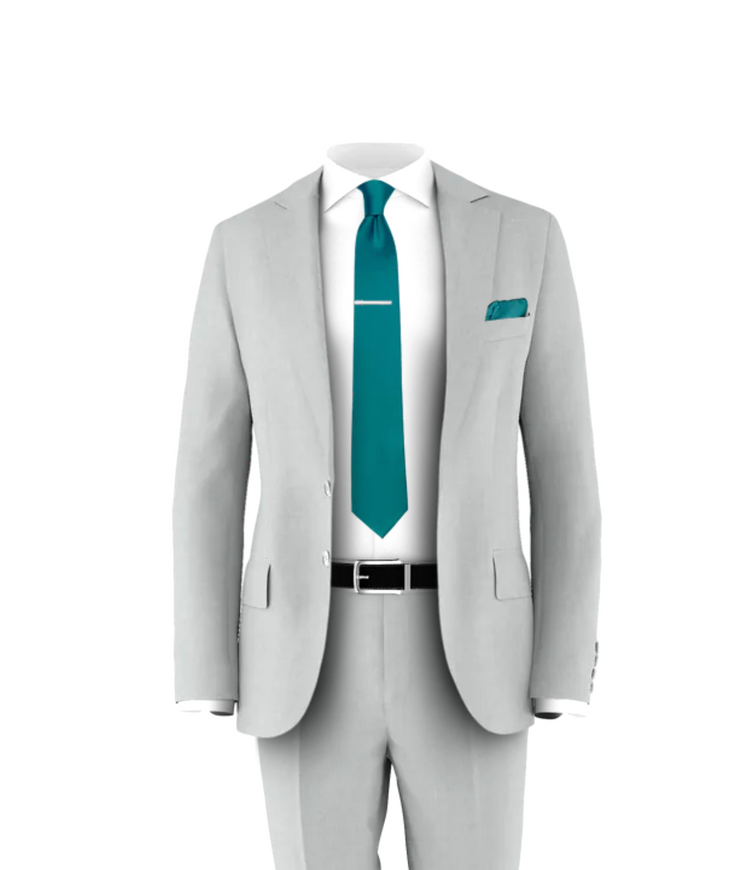 Silver Suit Teal Tie