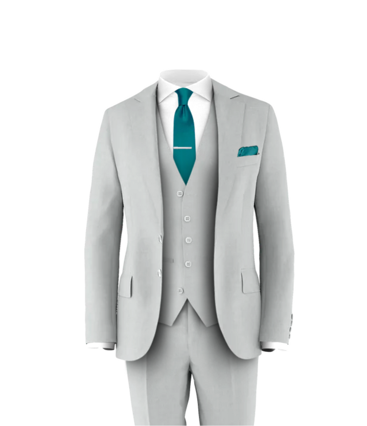 Silver Suit Teal Tie
