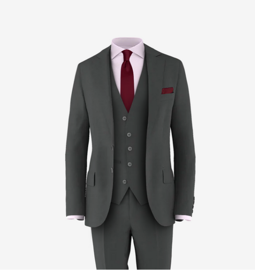 grey suit burgundy tie